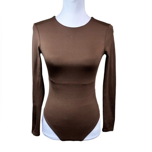 Zara Women’s Long Sleeve Round Neckline Pullover Bodysuit Brown Size Small - Picture 1 of 9